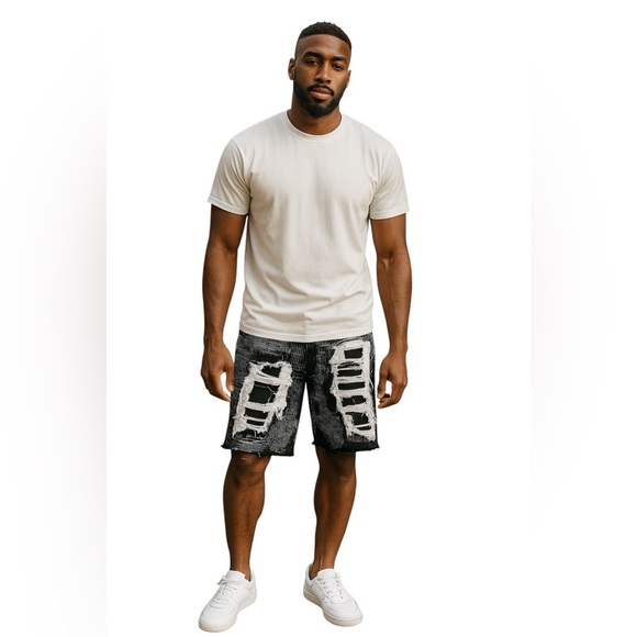 Guapi Shorts Mens 32 Black White Distressed Denim Limited Edition Shredded Raw - Picture 1 of 10